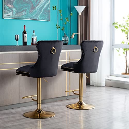 Modern Adjustable Velvet Swivel Bar Stools Set of 2