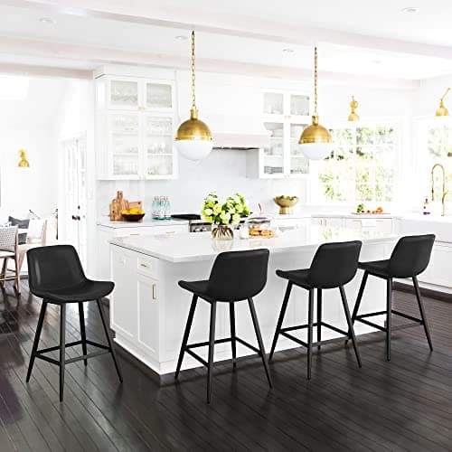 Black Counter Height Bar Stools with Back & Footrest, Set of 4