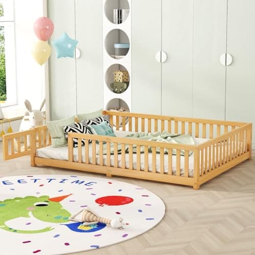 Montessori Floor Bed with Safety Guardrails and Door for Kids