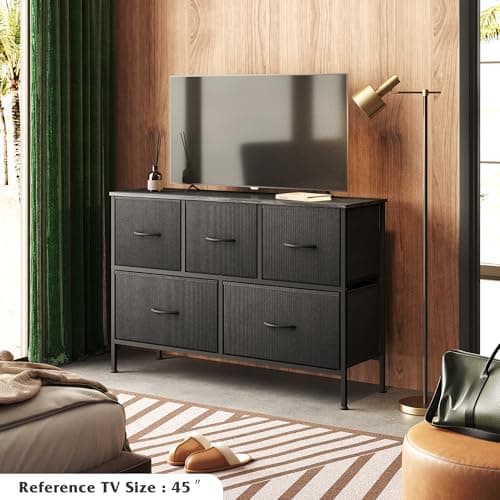 Charcoal Black Large Fabric Dresser with 5 Drawers