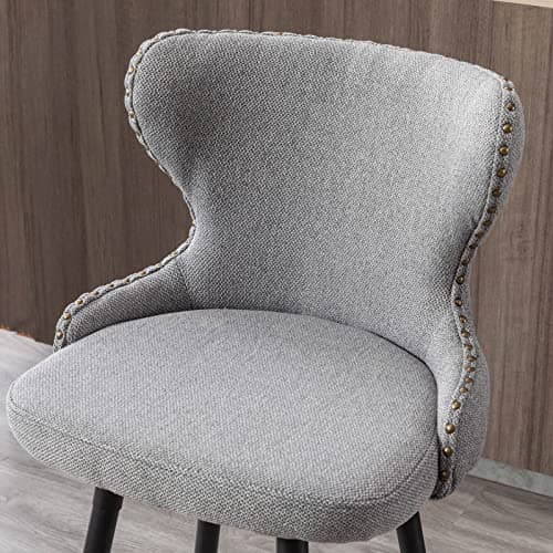 Fabric Upholstered Swivel Bar Stools Set of 2, 25 Inch Height with Tufted Back, Nailhead Trim, Metal Legs for Kitchen Island Pub, Gray