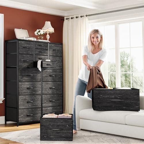 EnHomee Black Tall Dresser with 16 Deep Drawers for Bedroom and Entryway Storage