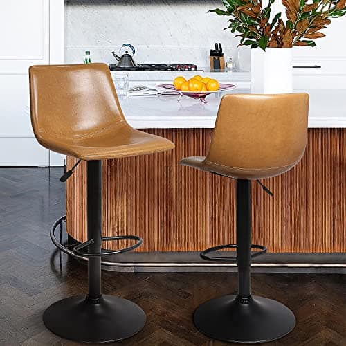 Waleaf Counter Height Bar Stools Set of 2, 350 LBS Capacity PU Leather with Footrest
