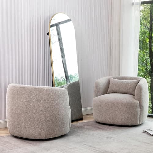 Taupe Bouclé Swivel Armchairs Set of 2 for Living Room & Bedroom