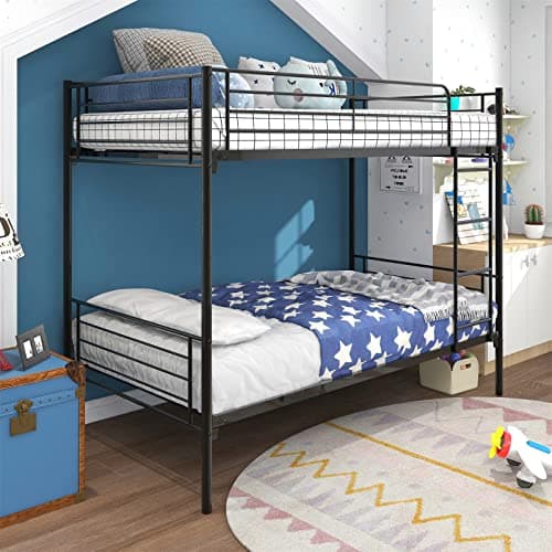 Heavy Duty Metal Twin Over Twin Bunk Bed, Black, 78.74L x 41.73W x 63H