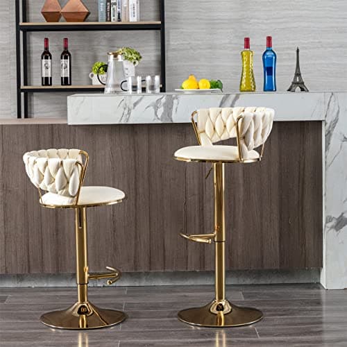 Adjustable Velvet Swivel Bar Stools Set of 2, Navy Color, for Dining Room Home Bar Kitchen Island