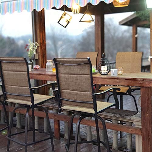 PHI VILLA Patio Swivel Bar Stool Set of 4, Brown Textilene Armrest