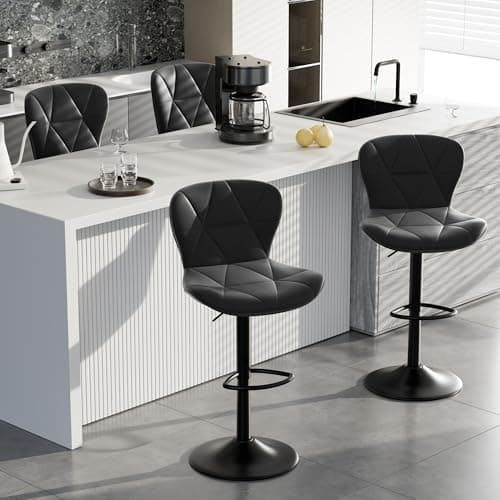 Set of 4 Adjustable Swivel Bar Stools in Black for Kitchen Island