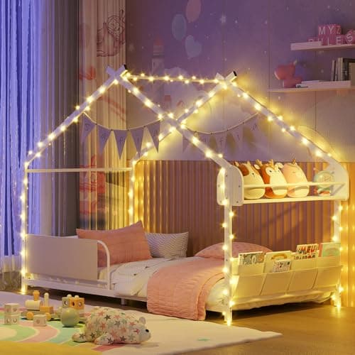 Timy House Bed Twin Size with Storage - White