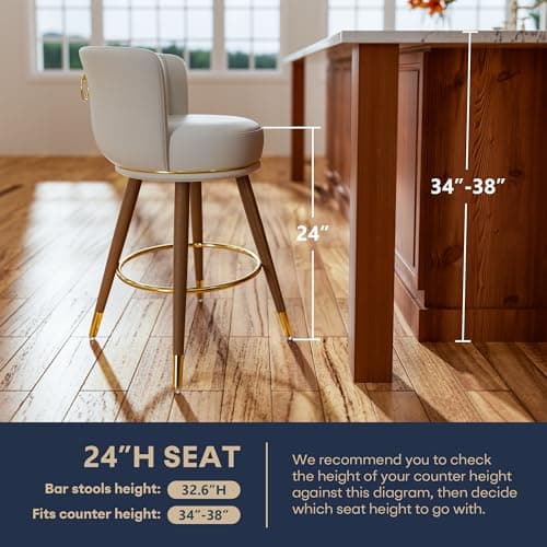 4-Piece Swivel Bar Stool Set, White with Footrest, Kitchen Chairs