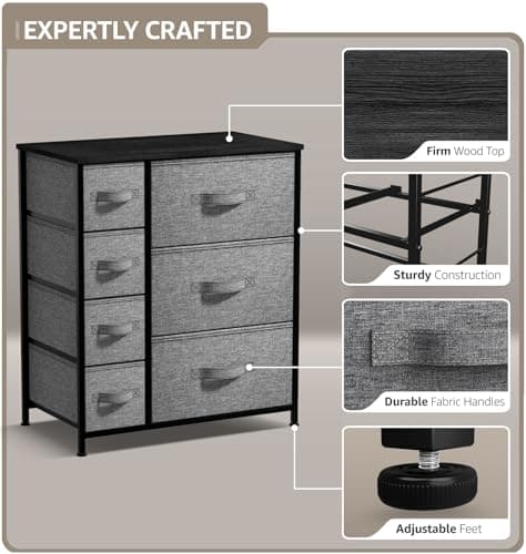 Sorbus 7-Drawer Dresser with Steel Frame & Wood Top