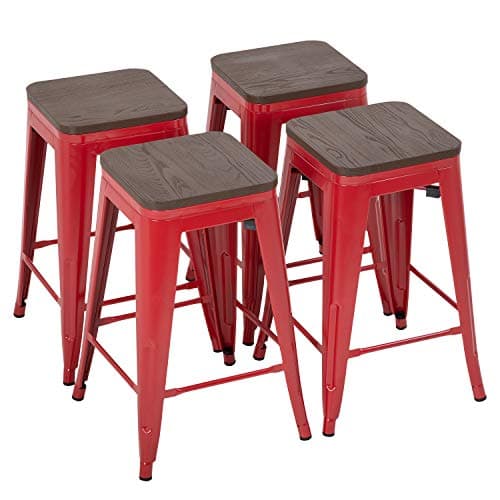FDW Black Counter Height Bar Stool Set of 4 (24")