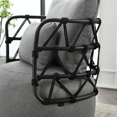 Round Swivel Chair with Back and Pillows, Linen Club Chair for Bedroom and Living Room