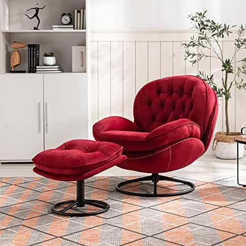 Velvet Swivel Accent Chair with Ottoman Set