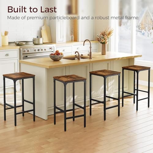 Industrial Rustic Brown Bar Stool Set, 27.6" Tall, with Footrest BAHR13801