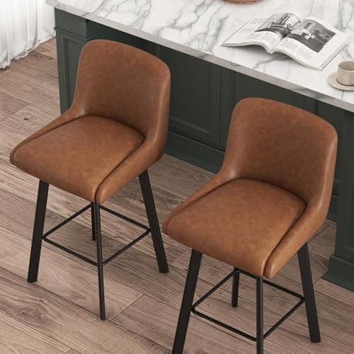 4-Piece 26''H Brown Faux Leather Bar Stool Set with Back