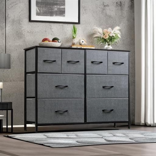 WLIVE 8-Drawer Wide Fabric Dresser for Bedroom and Living Room - Dark Grey