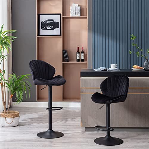 Modern Velvet Swivel Bar Stools Set of 2 with Curved Back and Chrome Footrest, Grey