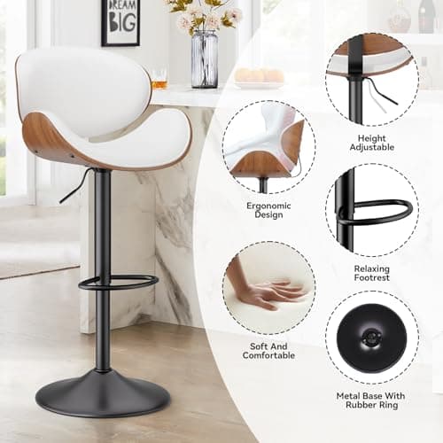 4-Piece Bentwood Bar Stool Set, Adjustable Height 23.5-32.5IN, White