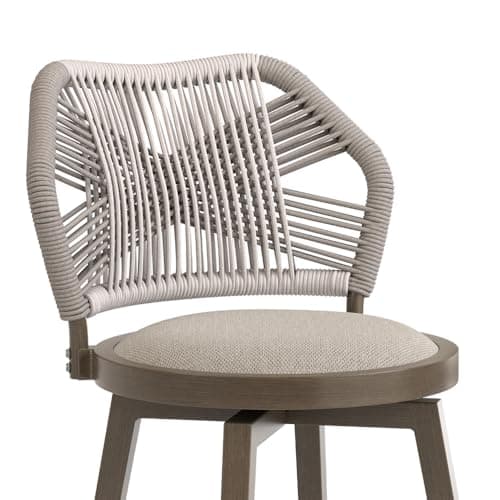 Olefin Rattan 360° Swivel Bar Stools, Set of 4, Boho Patio Kitchen Chairs, Apricot