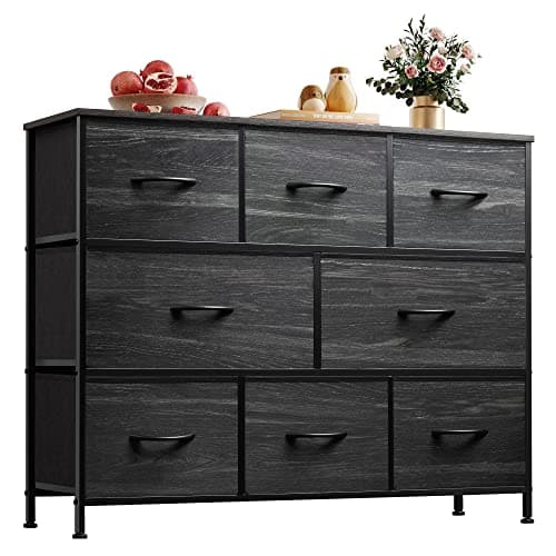 WLIVE 8-Drawer Wide Fabric Dresser for Bedroom and Living Room - Dark Grey