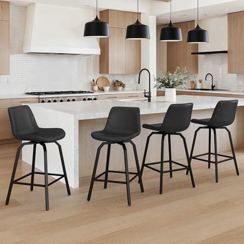 LUE BONA 360° Swivel Bar Stools, Set of 4, Black