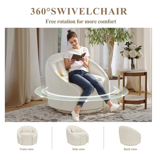 COLAMY Mid-Century Modern Swivel Accent Chairs, Beige, 2pcs, 300 lbs Capacity