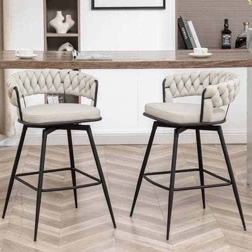 Beige 26" Swivel Bar Stool Set for Kitchen Island (Set of 2)
