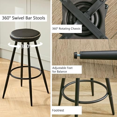 28" Swivel Black Faux Leather Bar Stools for Kitchen Island (2 PCS)