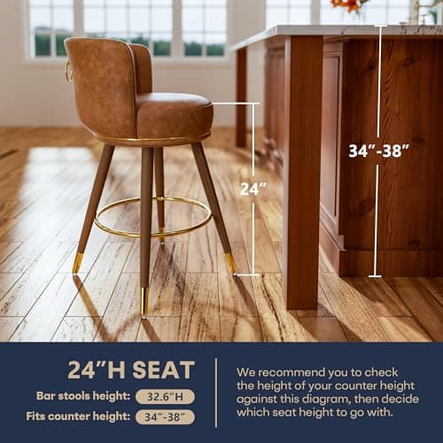 4 Pack Swivel Bar Stools with Back, Brown Kitchen Counter Height Chairs