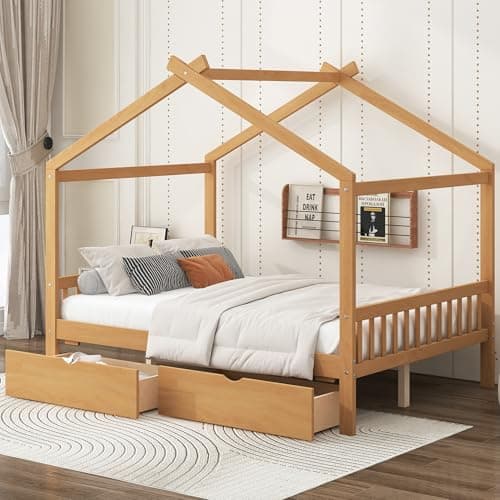 Bellemave Natural Wood Montessori Twin Bed with Headboard & Footboard