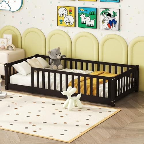 Twin Size Montessori Floor Bed for Kids in Natural Wood