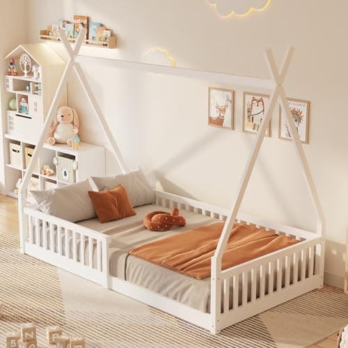 Bellemave Twin Size Floor Bed with Guardrail for Kids