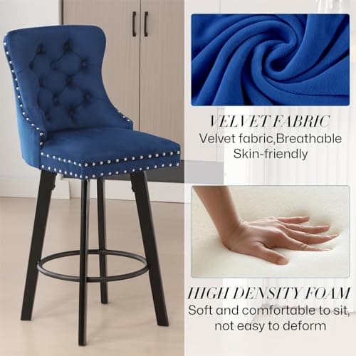 i-POOK Velvet Swivel Counter Stool, Blue