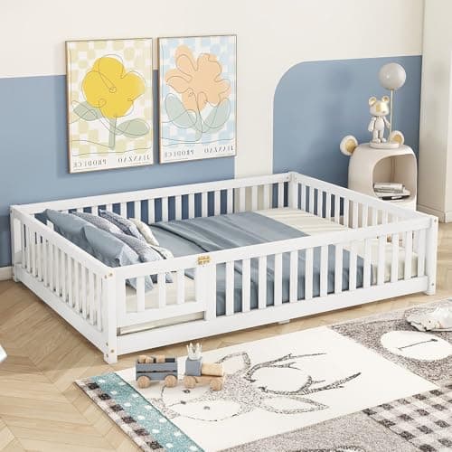 Wooden Montessori Twin Floor Bed with Slats and Support Bar