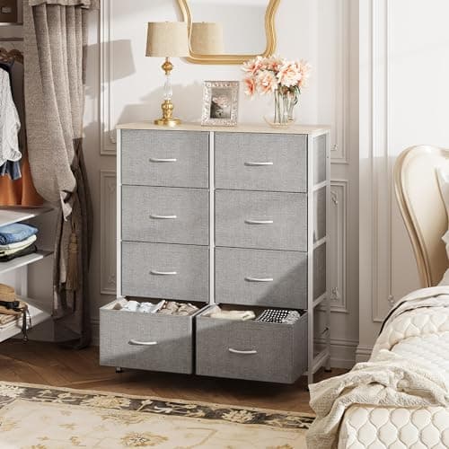 WLIVE Light Grey Tall Dresser with 8 Drawers & Fabric_bins