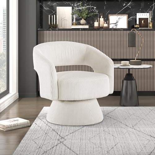 Beige Lexicon 360 Degree Swivel Corduroy Arm Chair for Living Room