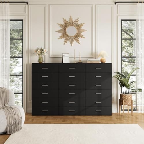 FOTOSOK Black Tall Dresser with 6 Drawers & Modern Handles
