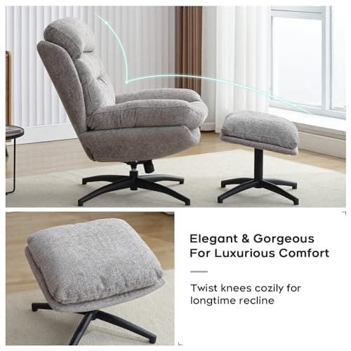 Swivel Accent Chair with Ottoman, Grey: Comfortable Reading Lounge