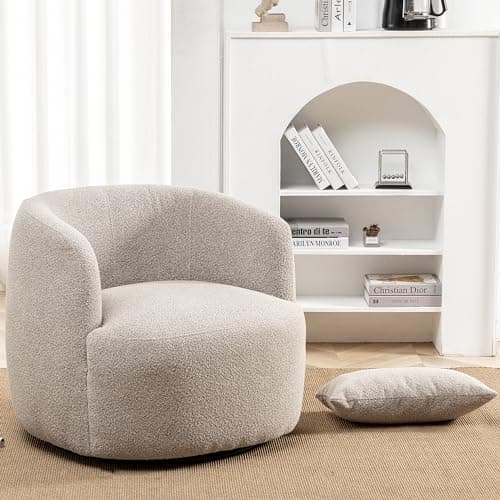 Taupe Bouclé Swivel Armchairs Set of 2 for Living Room & Bedroom