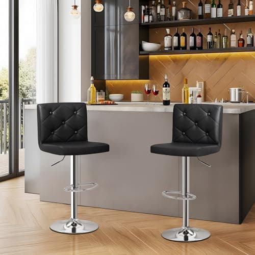 VECELO Set of 4 Adjustable Bar Stools - Modern PU Leather, 360° Swivel, X-Large Size, Black