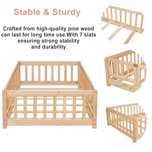 Bellemave Twin Size Floor Bed with Door & Safety Guardrails for Kids
