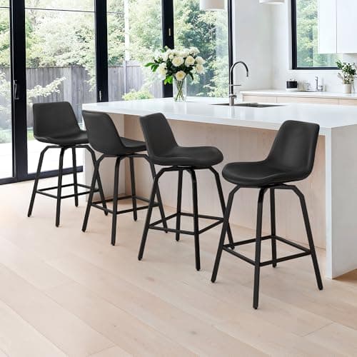 LUE BONA 360° Swivel Bar Stools, Set of 4, Black