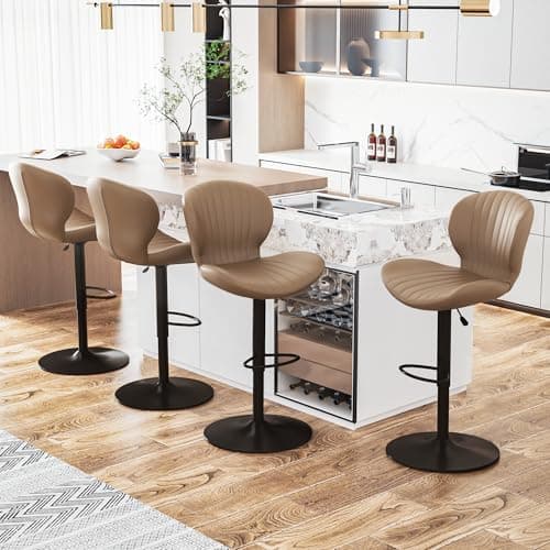 Waleaf Beige Faux Leather Bar Stools Set of 4