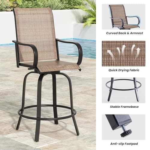 Soohow Swivel Textilene Outdoor Bar Stool Set, All Weather Ergonomic Chairs