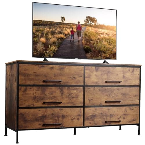 Rustic Brown Wood Grain Dresser with 6 Drawers and TV Stand for 50 TV
