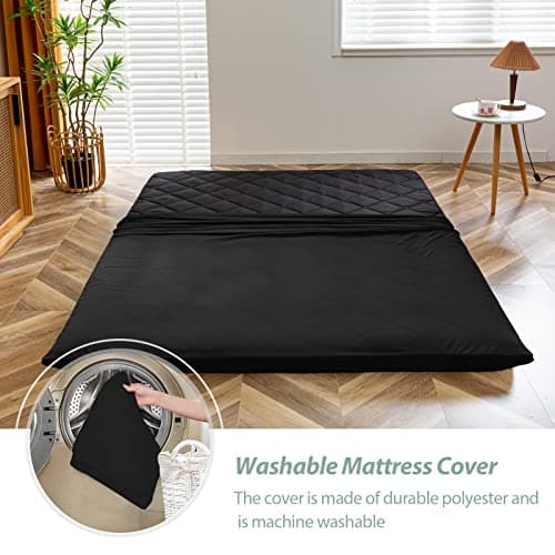 Japanese Floor Futon Mattress Queen Size for Adults - Black Diamond Pattern