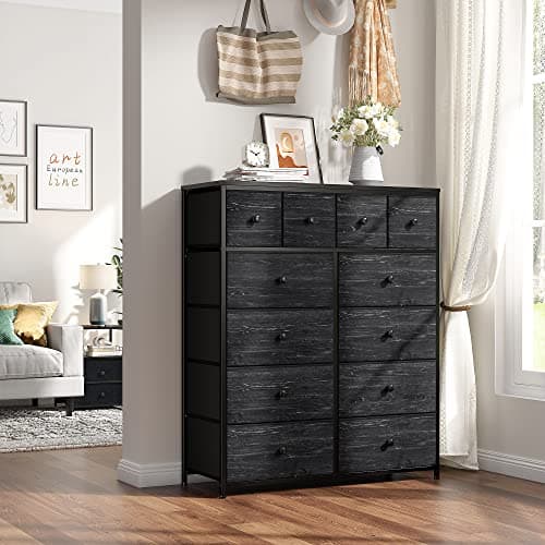 EnHomee Black Dresser for Bedroom with 12 Drawers, 40.7 W x 43.8 H, Fabric Storage
