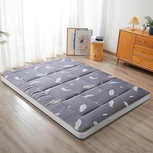 YOSHOOT Queen Size Foldable Japanese Futon Mattress, Grey Feather