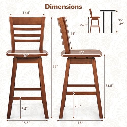 COSTWAY Walnut Counter Height Bar Stool Set with Footrest & Hollow Back (Set of 4)